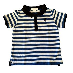 Burberry Blue and White Striped Polo Shirt